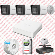 Hikvision İp 03 Kameralı Set 1080p Colorvu Mikrofonlu